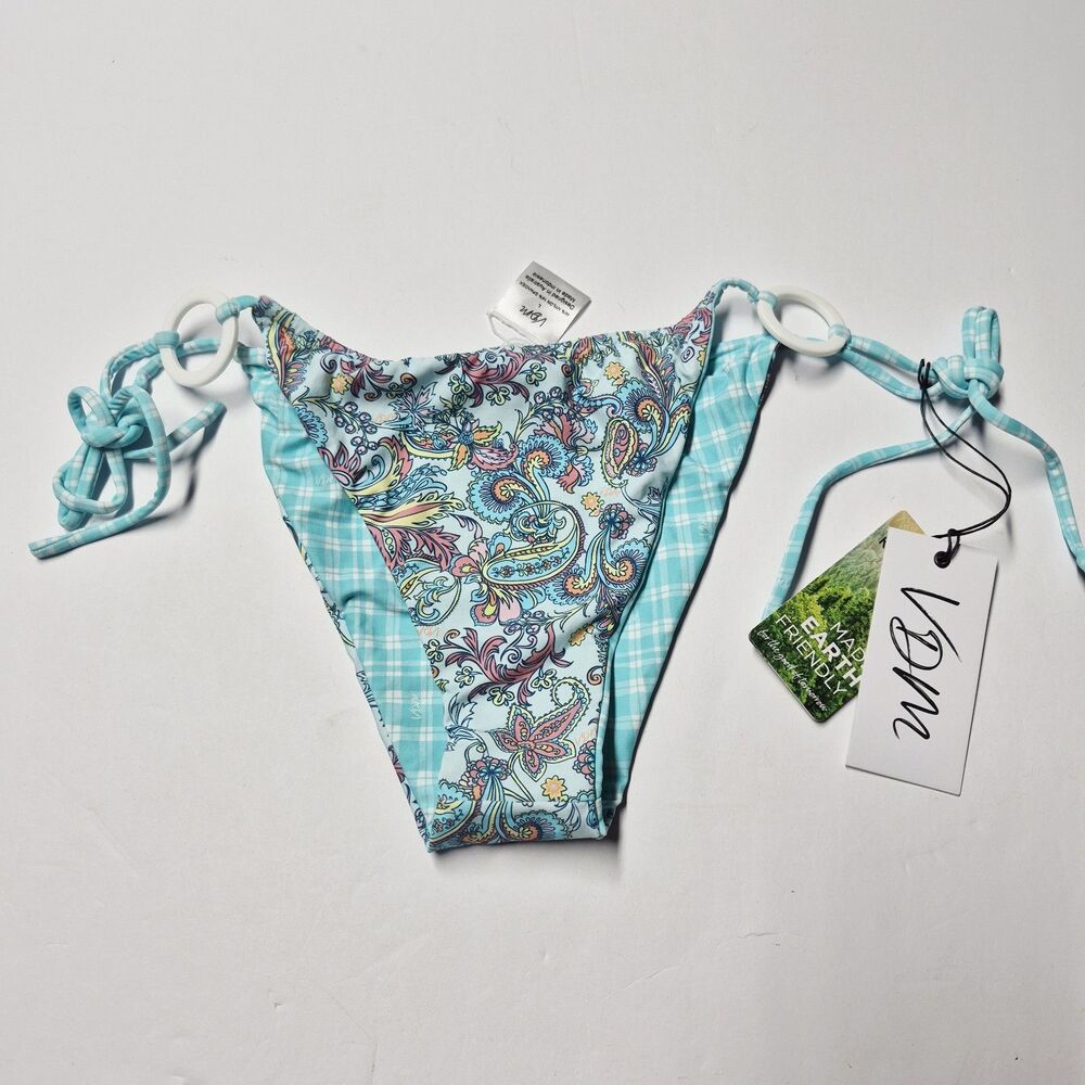 VDM The Label Reversible Paisley & Checkered Bikini Bottoms Size L NWT O-Ring